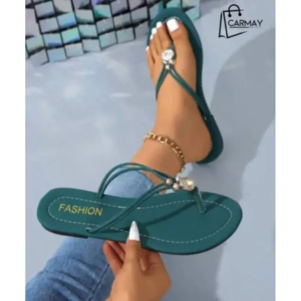 Sandalias  Verde Con Diamante