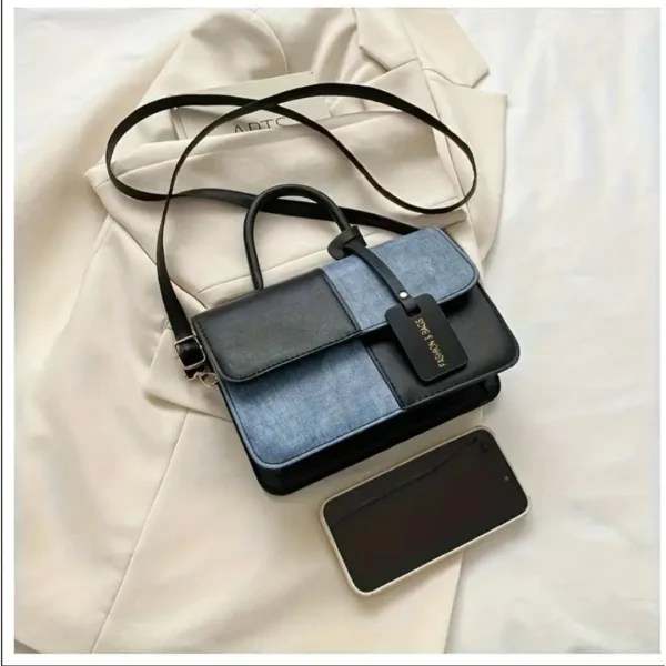 Cartera Azul Y Negra Cuadro