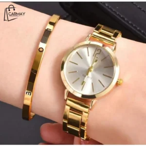 Set De Reloj Y Pulsera Dorada