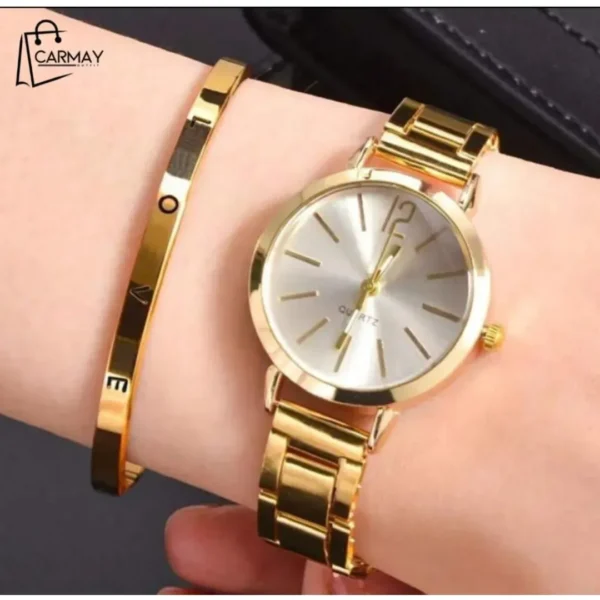 Set De Reloj Y Pulsera Dorada