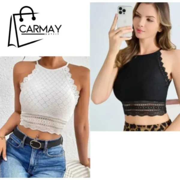 Blusa Corta De Encaje (negra,blanca)