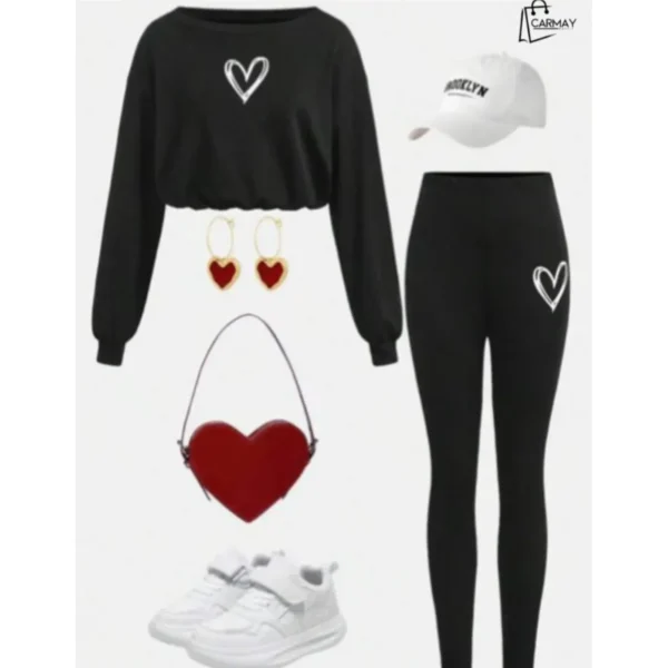 Jgo De Mono Largo Negro Con Corazon