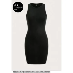 Vestido Negro Semicorto Cuello Redondo