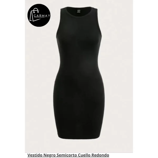 Vestido Negro Semicorto Cuello Redondo