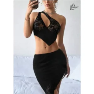 Cto Falda Negro Encaje Asimetrico