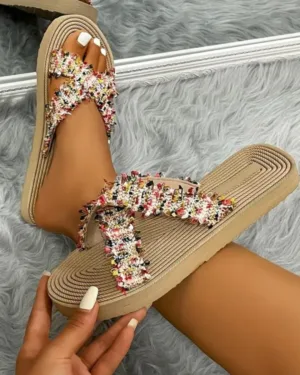 SANDALIAS TEJIDAS ESTAMPADO FLORAL