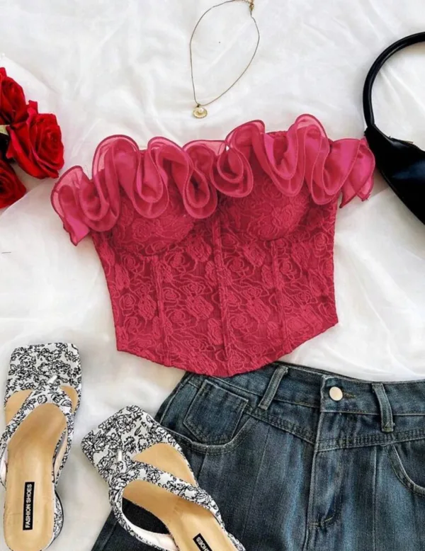 CORSET CON VOLANTE ROJO ENCAJE
