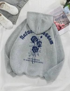 SUETER GRIS CON CAPUCHA ROSA AZUL