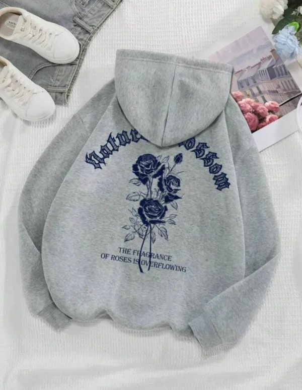 SUETER GRIS CON CAPUCHA ROSA AZUL