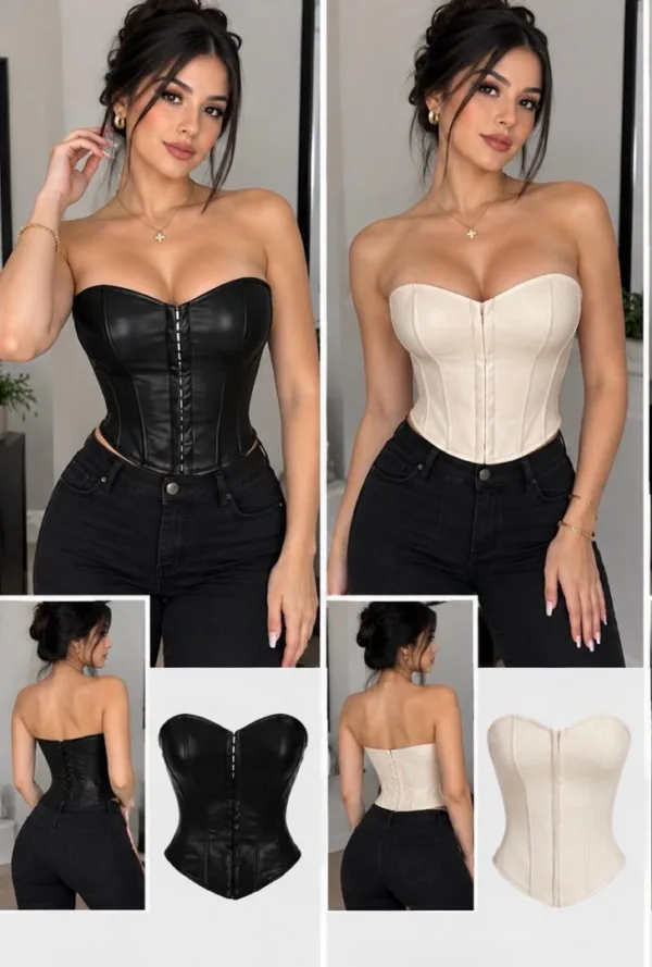CORSET DE VINIL(BEIGE Y NEGRO)