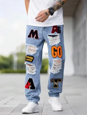 PANTALON CON PARCHES LETRAS